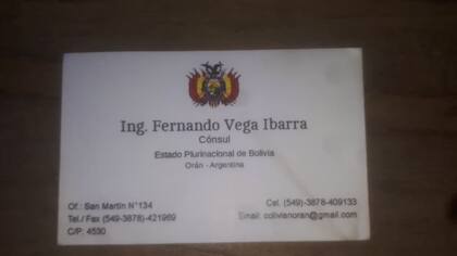 La tarjeta personal de Vega Ibarra 