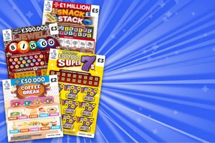 Tarjetas de algunos de los juegos de la lotería del Reino Unido