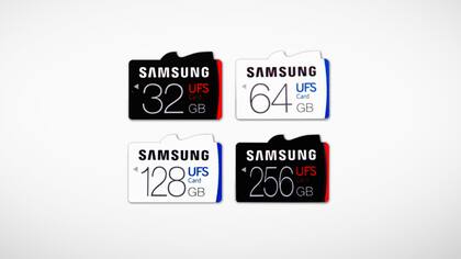 Tarjetas UFS 2.0; la silueta es similar a una microSD, pero los conectores son diferentes