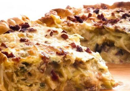 Tarta alsaciana de puerro y panceta
