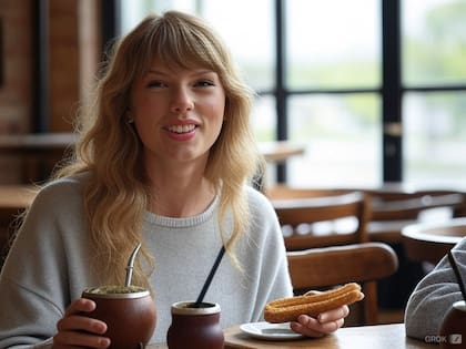 Taylor Swift tomando mate y comiendo un churro, en la visión de Grok