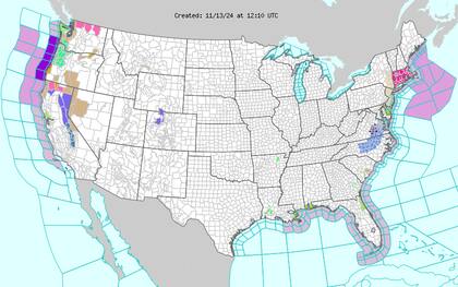 Temperaturas cálidas en el centro: en Texas, Luisiana y Florida las máximas estarán entre 25 y 30 grados, unos 5 a 10 grados por encima de lo habitual.