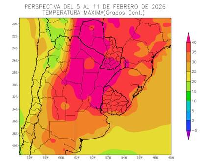 Temperaturas máximas: Se esperan valores elevados en gran parte del área agrícola, con máximas por encima de lo normal en el norte y el centro del país