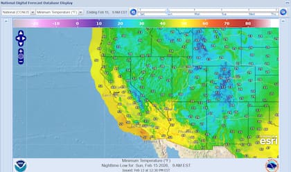 Temperaturas mínimas esperadas en California el domingo