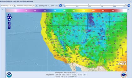 Temperaturas mínimas esperadas en California el sábado