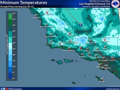 Temperaturas mínimas previstas para los próximos días en el sur de California