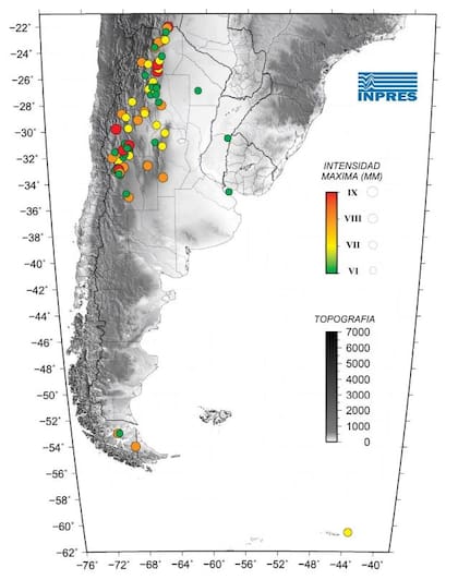 Terremotos históricos ocurridos en la Argentina. Fuente: INPRES