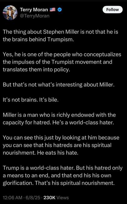 Terry Moran eliminó el posteo contra Donald Trump y Stephen Miller en X