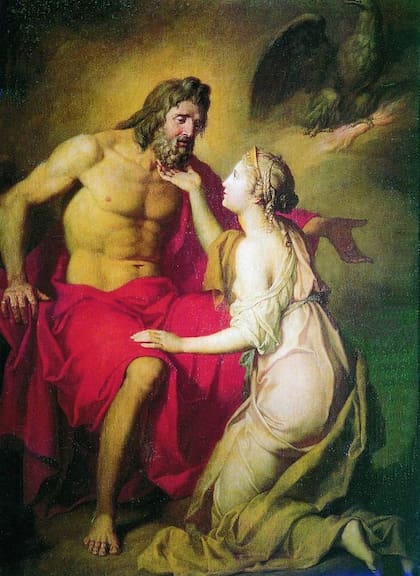 Tetis y Zeus pintados por el artista ucraniano Anton Losenko (1737-1773)