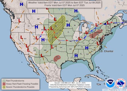 Texas bajo amenaza eléctrica: San Antonio, Austin y corredor Houston-Del Río enfrentarán tormentas dispersas con posible acumulación de 50-75 mm de lluvia en zonas aisladas