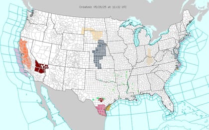 Texas central en alerta: sistema de baja presión generará tormentas vespertinas con granizo grande y actividad eléctrica intensa