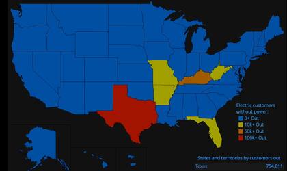 Texas es el estado con mayores consecuencias en sus redes de tendido eléctrico tras las tormentas que azotaron también a Oklahoma, Arkansas y Kentucky