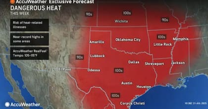 Texas sufrirá los peores embates con sensaciones térmicas de 110°F (43°C), mientras Arkansas y Missouri -con suelos aún húmedos- experimentarán bochornos extremos de 100°F (38°C) y humedad sofocante