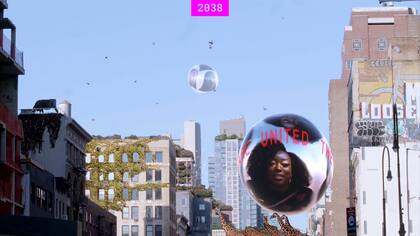 The New Serenity, instalación del colectivo interdisciplinario 2038 exhibida en el Pabellón Alemán en la 17a Bienal de Arquitectura de Venecia