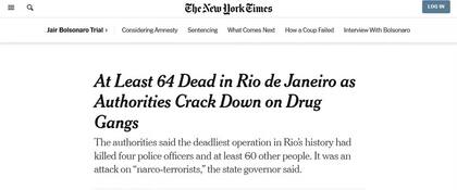 The New York Times sobre el operativo en Río de Janeiro
