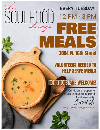 The Soulfood Lounge dará comidas sin costo todos los martes; también buscan voluntarios y donaciones para apoyar a más personas (Facebook/Quentin Love)