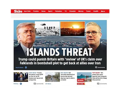 The Sun puso en su apertura la noticia sobre las Malvinas