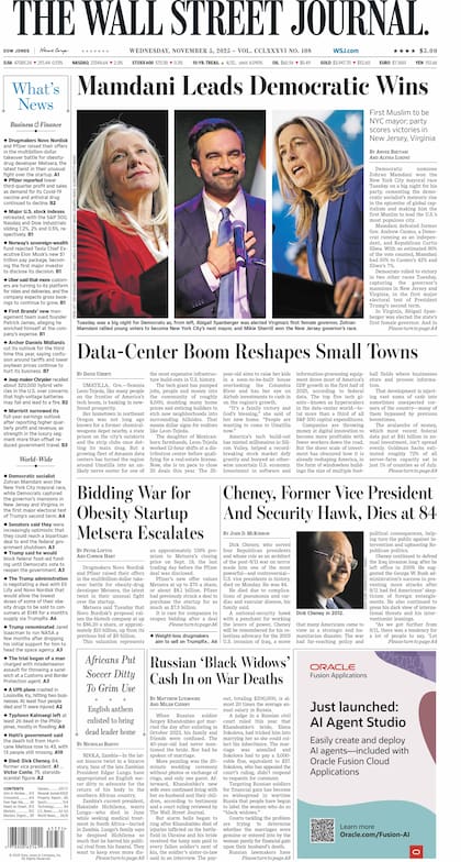 The Wall Street Journal caratuló a Mamdani como el líder del triunfo demócrata