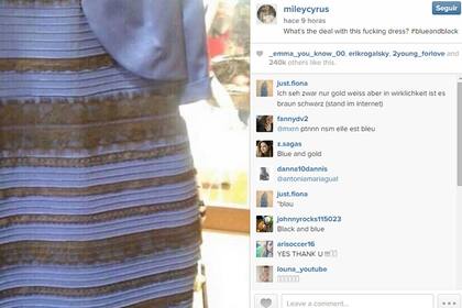 #TheDress: Miley Cyrus asegura que lo ve azul y negro