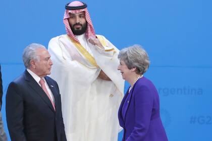 Theresa May, Michael Temer y el príncipe Mohammed ben Salman