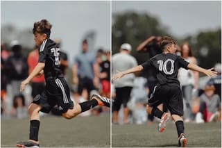 Thiago Messi convirtió un gol con el sello de su padre y se llevó todas las miradas