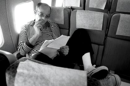 Thompson en el avión de la campaña presidencial de Jimmy Carter en 1976