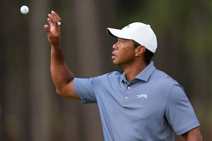 Tiger Woods atrapa una bola en el hoyo 13 durante una ronda de práctica para el torneo de golf U.S. Open, el lunes 10 de junio de 2024 en Pinehurst, Carolina del Norte. (AP Foto/Matt York)