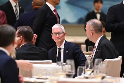 Tim Cook, director ejecutivo de Apple, asiste a un banquete de Estado en el Gran Palacio del Pueblo, en Pekín, el 14 de mayo de 2026