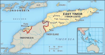 Timor Oriental, país insular en las Islas Menores de la Sonda orientales, en el extremo sur del archipiélago malayo