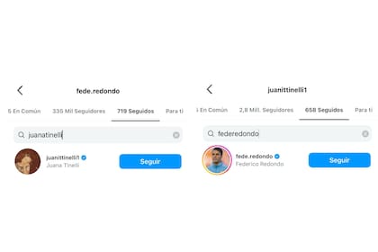 Tinelli y Redondo se siguen en Instagram (Foto: Instagram @juanittinelli1/ @fede.redondo)