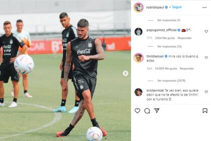 Tini le dejó un romántico comentario a De Paul en Instagram (Foto: Instagram @rodridepaul)