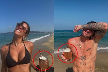 Tini y De Paul se fotografiaron en el mismo lugar y sosteniendo el mismo vaso