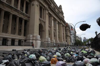 Tiraron bolsas de basura frente al Palacio de Tribunales