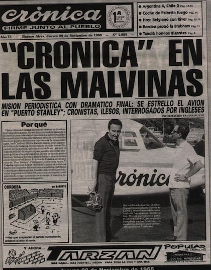 Titular del diario Crónica del vuelo a Malvinas