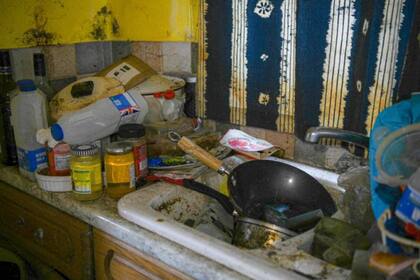 Toda la cocina estaba ocupada por basura y restos de comida