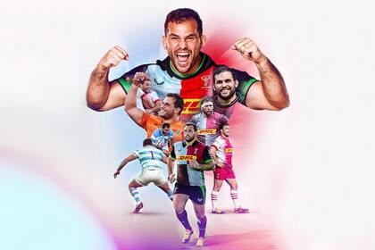 Todas las camisetas que García Botta vistió en su carrera en el exterior y en el plano internacional: Harlequins, Stade Français, Jaguares y los Pumas.