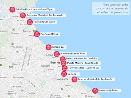 Todas las estaciones del circuito turístico marítimo que pretende unir Tigre con La Boca