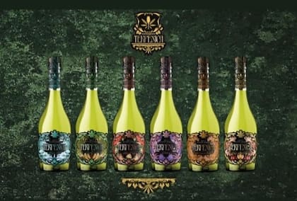 Todas las variedades de Terpénica, el primer el espumante compuesto del continente, con perfil aromático de cannabis, creado en Mendoza.