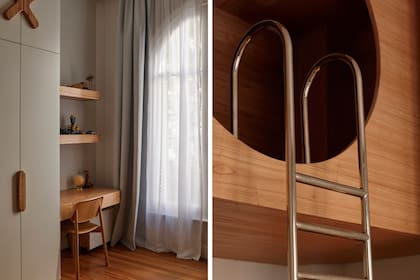 Todo está realizado en madera de paraíso, elegida para dialogar con el tono del piso existente. “Siempre partimos de lo que ya hay y lo potenciamos”, explican.