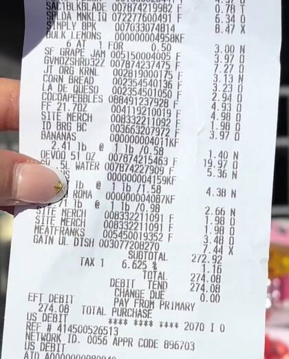 Todo lo que compraron en el supermercado de Nueva Jersey les valió 274 dólares