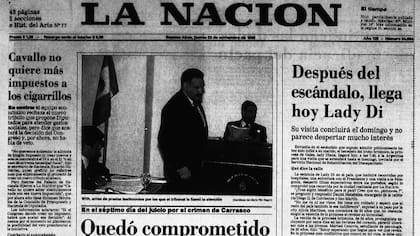 Todos los días de su visita, los medios cubrieron cada paso de Lady Di en la Argentina. Tapa de LA NACION del 23 de noviembre de 1995
