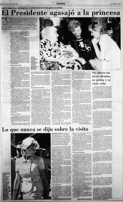 Todos los días de su visita, los medios cubrieron cada paso de Lady Di en la Argentina. Página 19 de LA NACION del 25 de noviembre de 1995