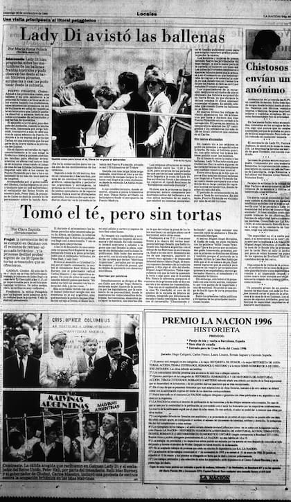 Todos los días de su visita, los medios cubrieron cada paso de Lady Di en la Argentina. Página 23 de LA NACION del 26 de noviembre de 1995