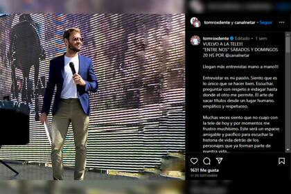Tomás Dente regresa a realizar entrevistas (Foto Instagram @tomroxdente)