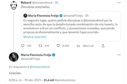 Tomás Rebord aceptó las disculpas de Flor Freijo