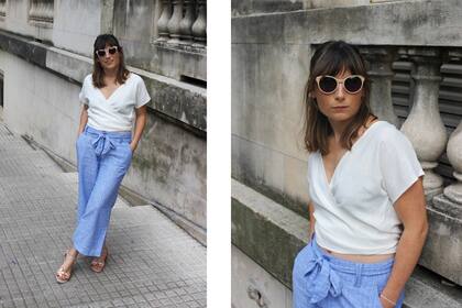 Top $900 de Vero Forest / Pantalón $1293 de Tibetano / Sandalias de Cecilia Furlan / Anteojos de Uptown