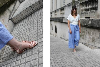 Top $900 de Vero Forest / Pantalón $1293 de Tibetano / Sandalias de Cecilia Furlan / Anteojos de Uptown