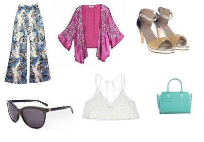 Top (Square, $746) Pantalón (Amantes de Veronna, $360) Anteojos (Elizabeth Arden, Interóptica) Sandalias (Loli Van Harden, $1099 Fotter ) Cartera ( Lazaro, $1358 Fotter) Kimono (India Style, $2100 )
