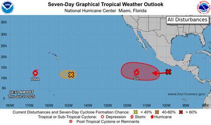 Tormenta tropical Gil se intensifica en el Pacífico: con vientos de 75 mph (120 km/h) para mañana, avanza hacia el oeste sin amenazar tierra firme