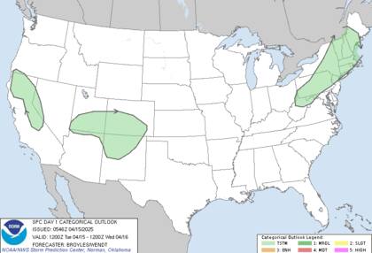 Tormentas eléctricas aisladas en el noreste y las Cuatro Esquinas, sin riesgo de granizo o tornados